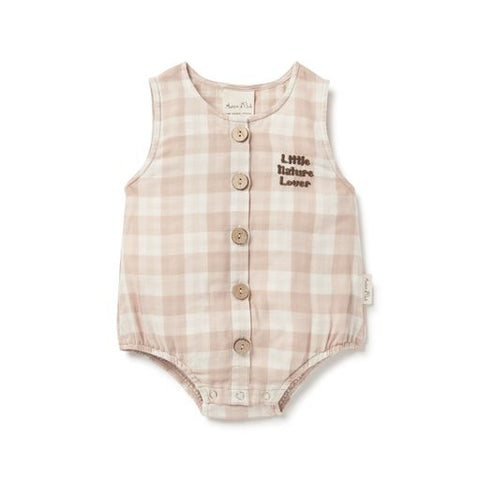 Gingham Bubble Romper Taupe