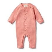 Knitted Cable Ruffle Growsuit...Flamingo Fleck