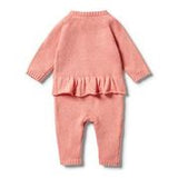 Knitted Cable Ruffle Growsuit...Flamingo Fleck